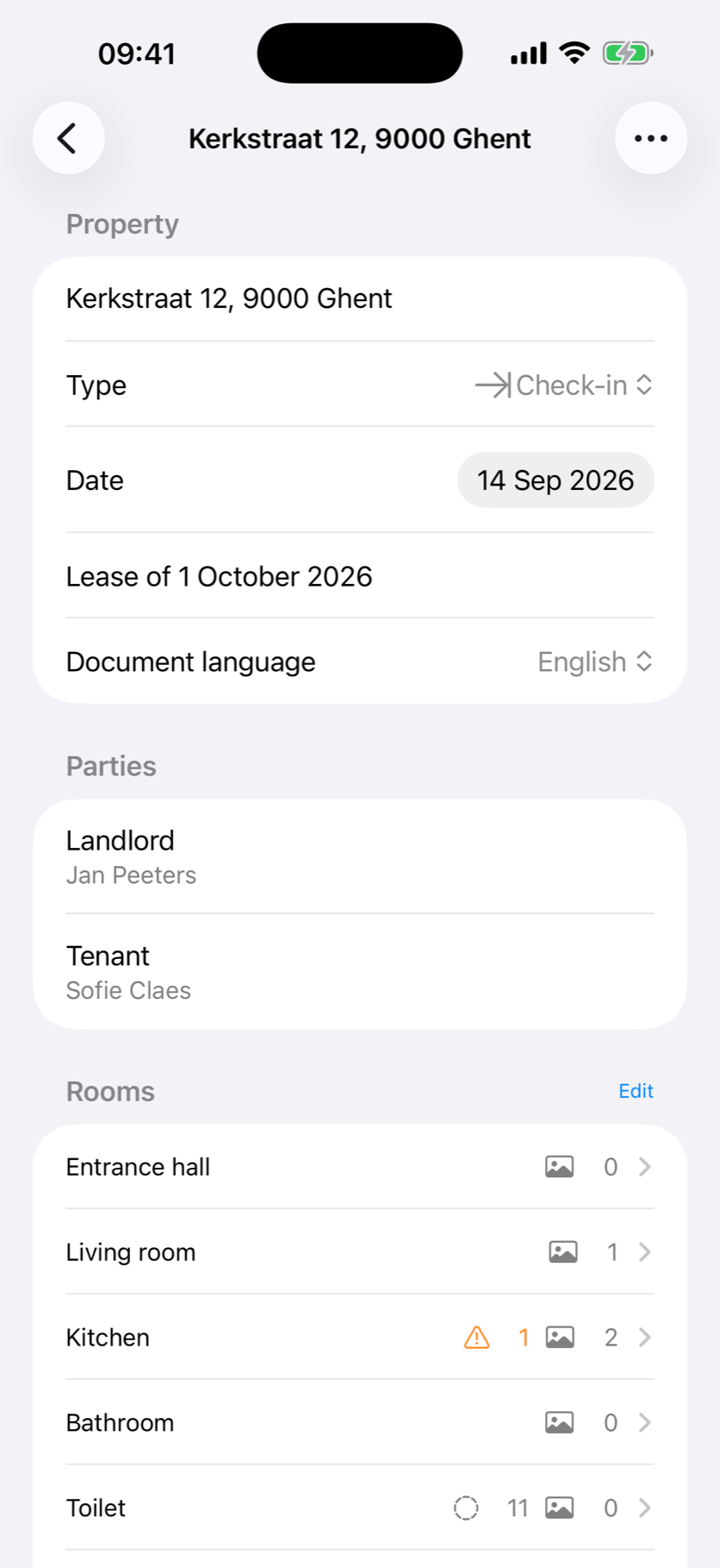 The report: property, parties, rooms
