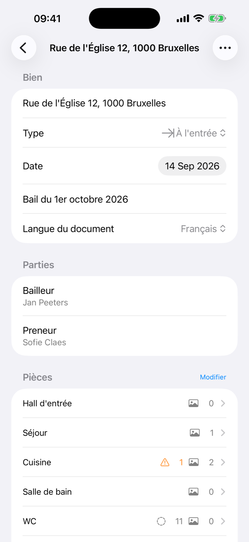 Bien, parties, pièces, compteurs et clés