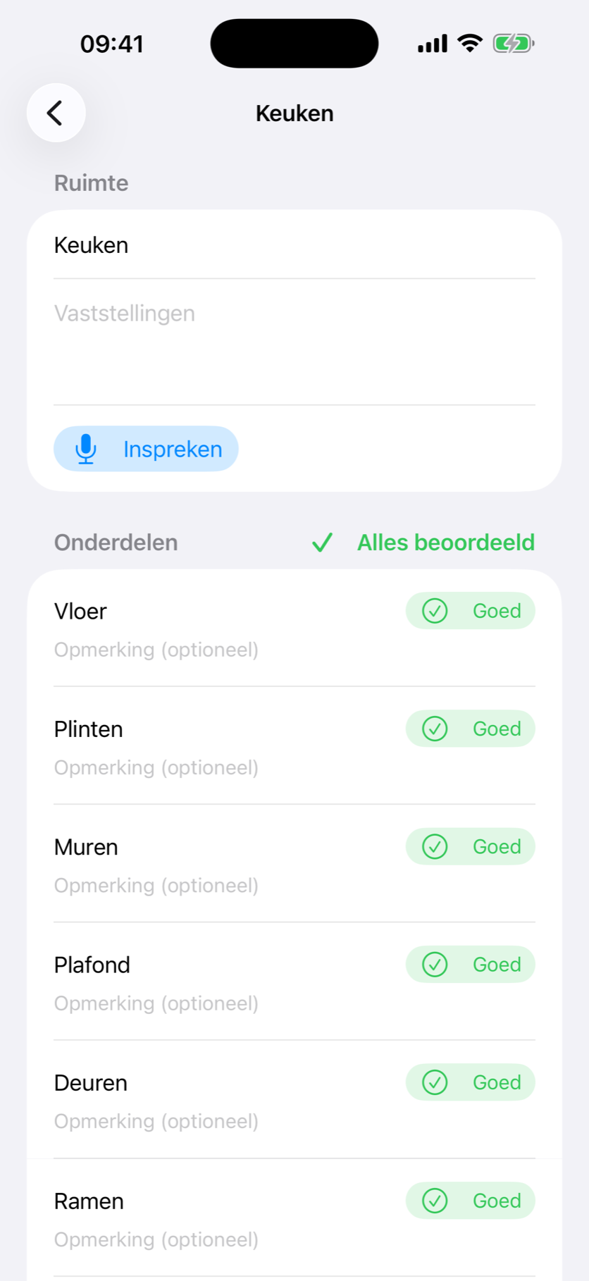 Per onderdeel: goed, slijtage of schade